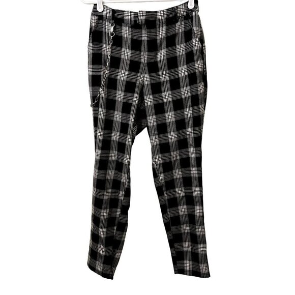 Hot Top black and white checkered pants business casual pockets chain trendy - Picture 1 of 5